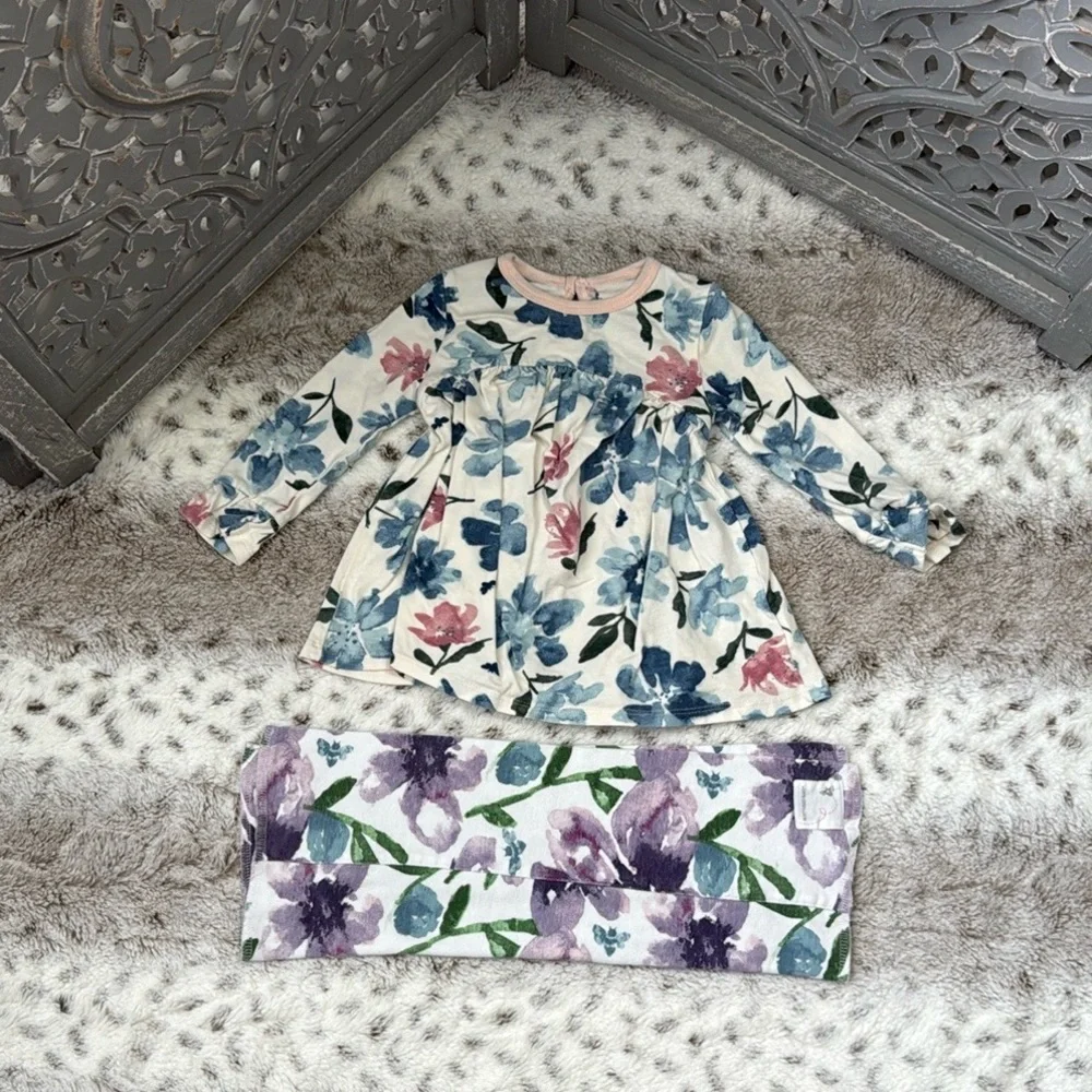 Burt’s Bees Baby dress blanket set girls 3-6 months pastel floral garden party